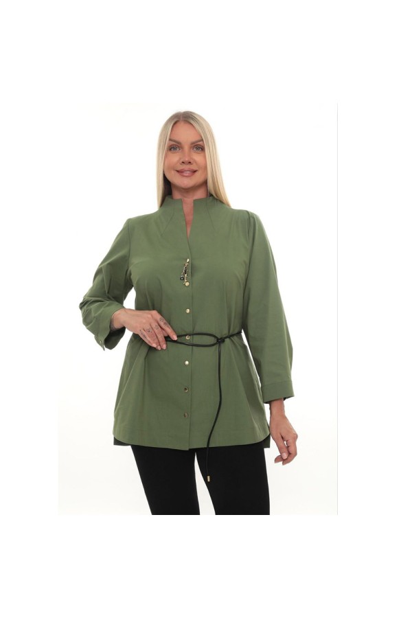 Kadın Büyük beden Gömlek - İnce Kemerli ve Gold Düğme Detaylı 