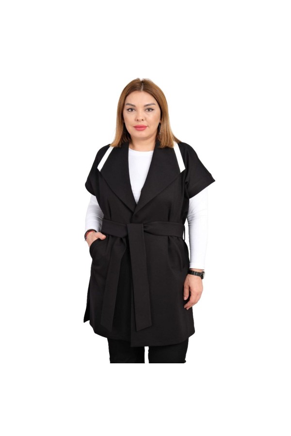 Büyük Beden Kuşaklı Yelek Hırka